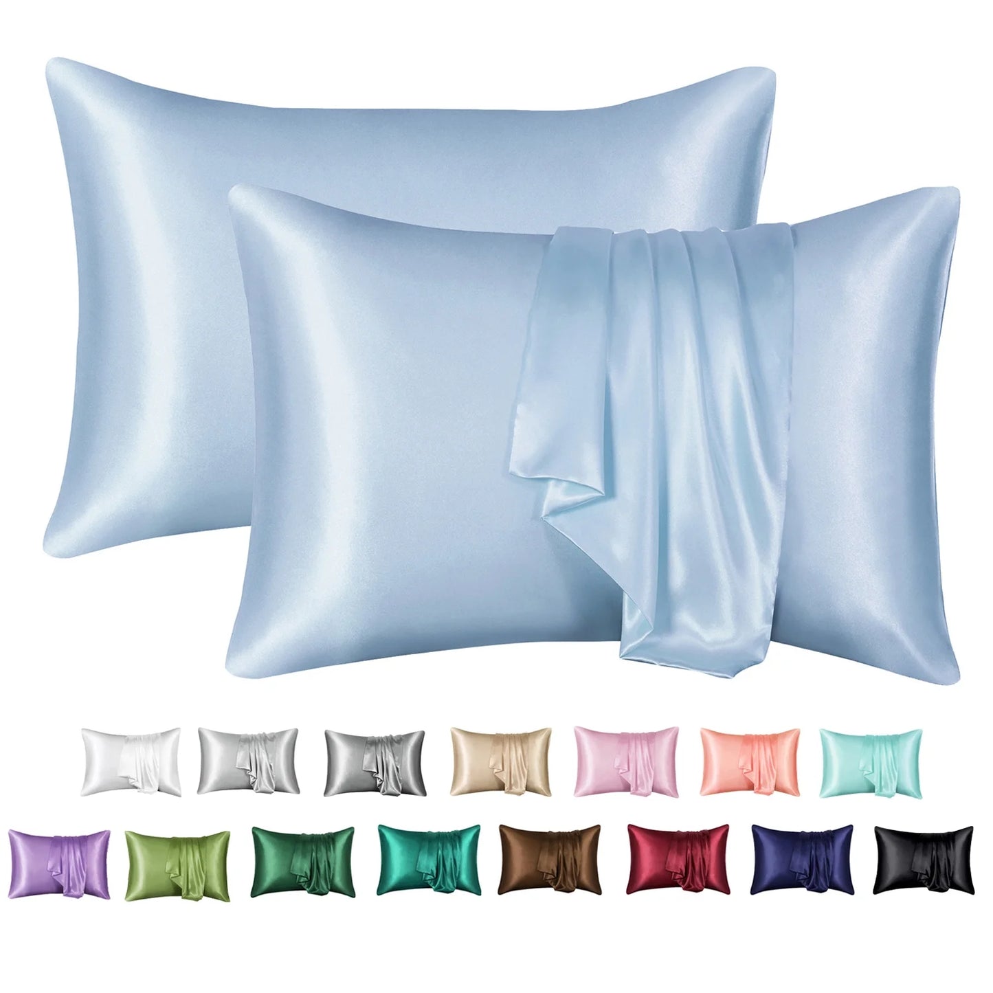 Satin Pillow Case, 2 Pack Satin Queen Silk Pillowcase for Hair and Skin, 20X30, Black