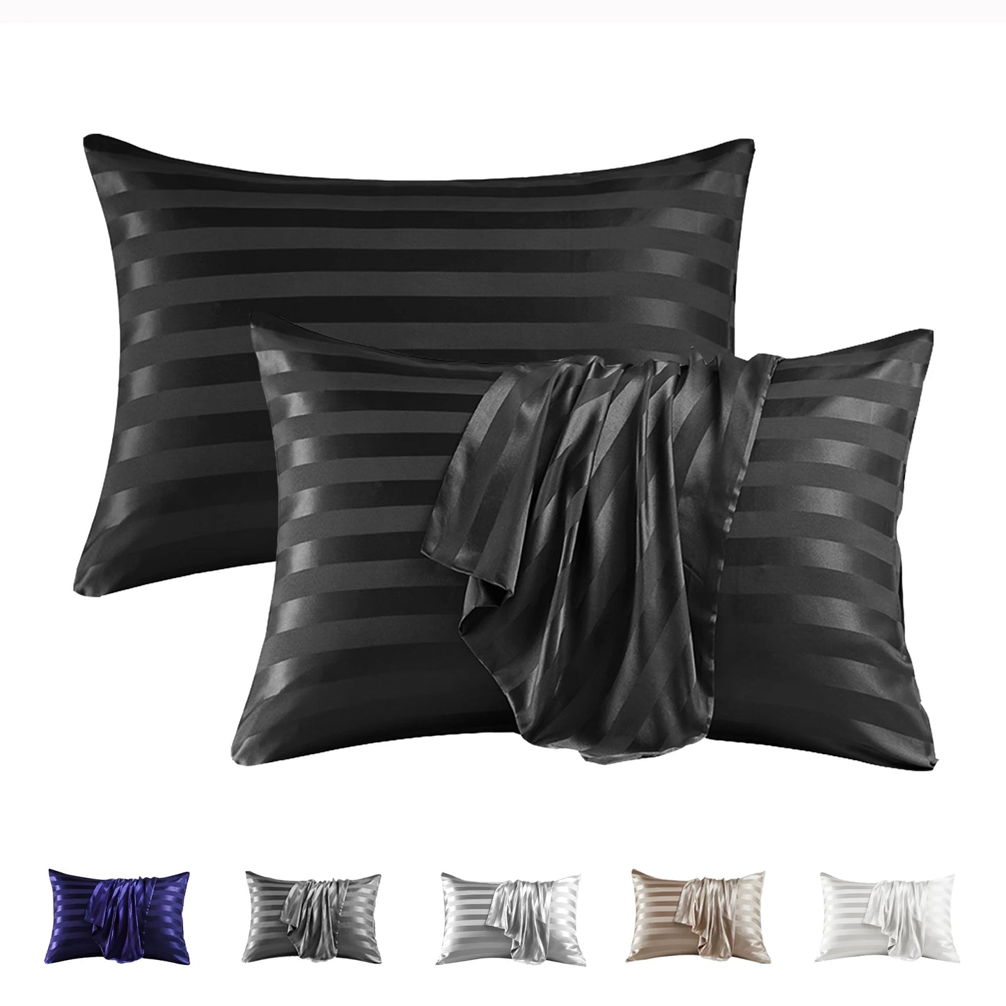Satin Pillow Case, 2 Pack Satin Queen Silk Pillowcase for Hair and Skin, 20X30, Black
