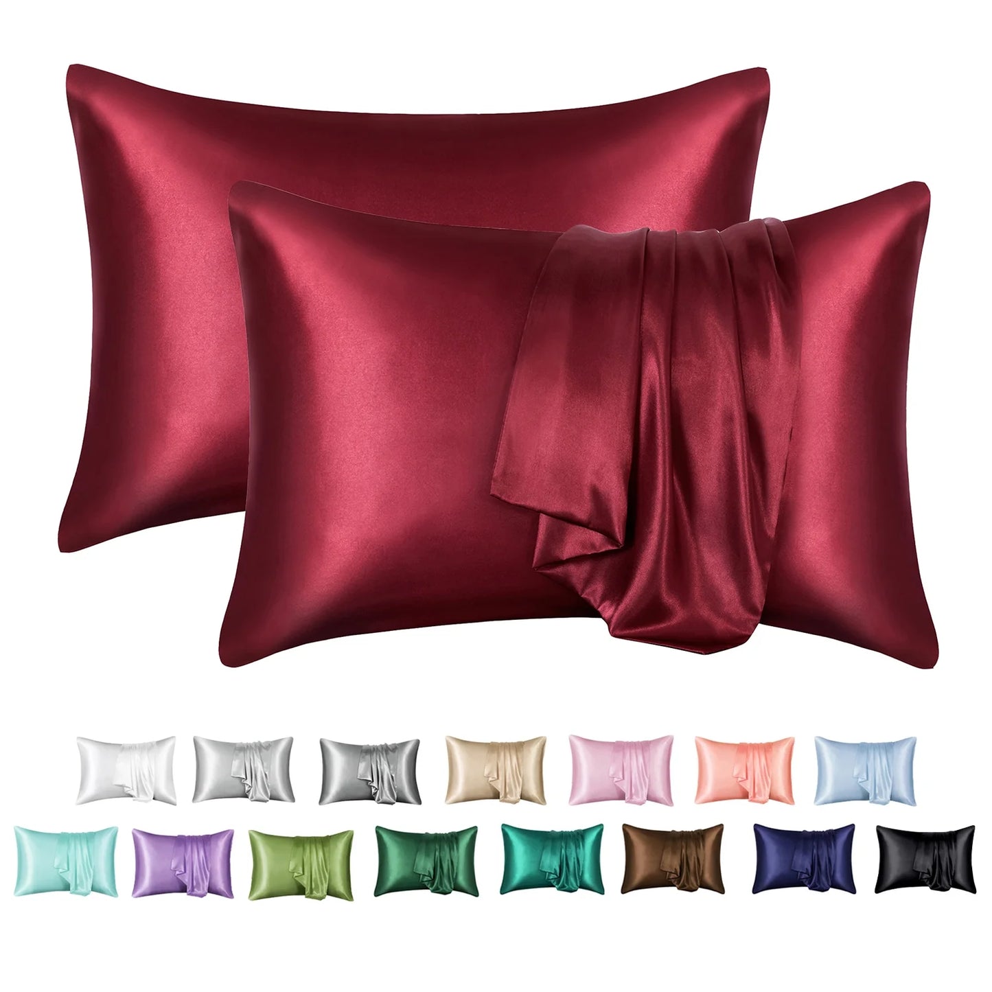 Satin Pillow Case, 2 Pack Satin Queen Silk Pillowcase for Hair and Skin, 20X30, Black