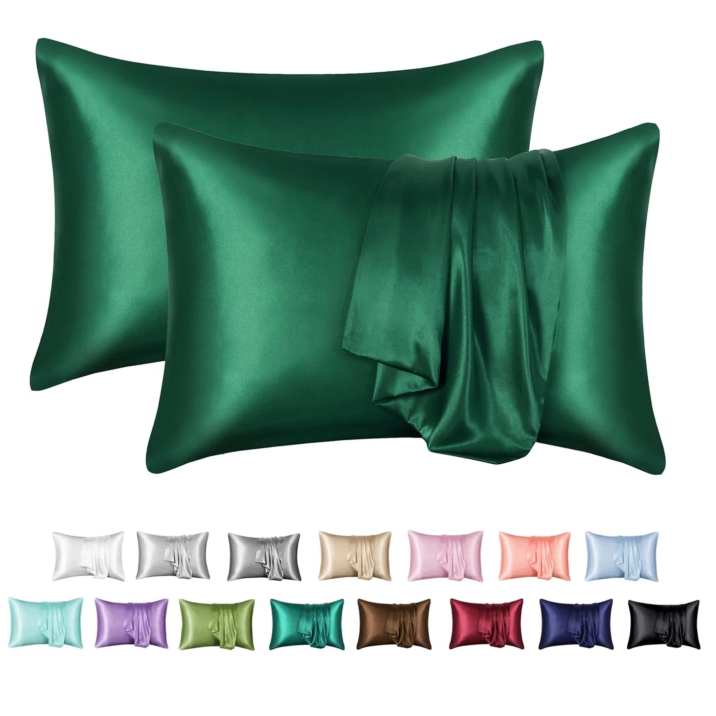 Satin Pillow Case, 2 Pack Satin Queen Silk Pillowcase for Hair and Skin, 20X30, Black