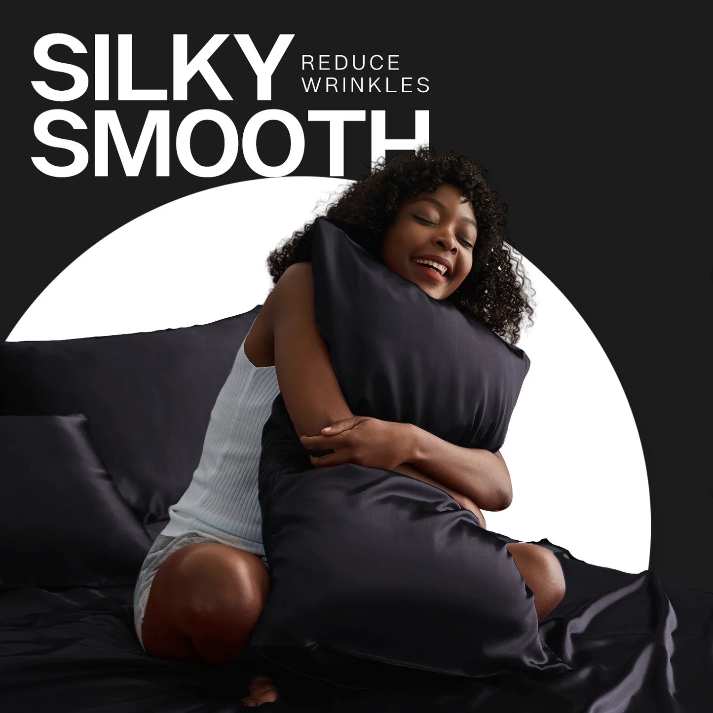 Satin Pillow Case, 2 Pack Satin Queen Silk Pillowcase for Hair and Skin, 20X30, Black
