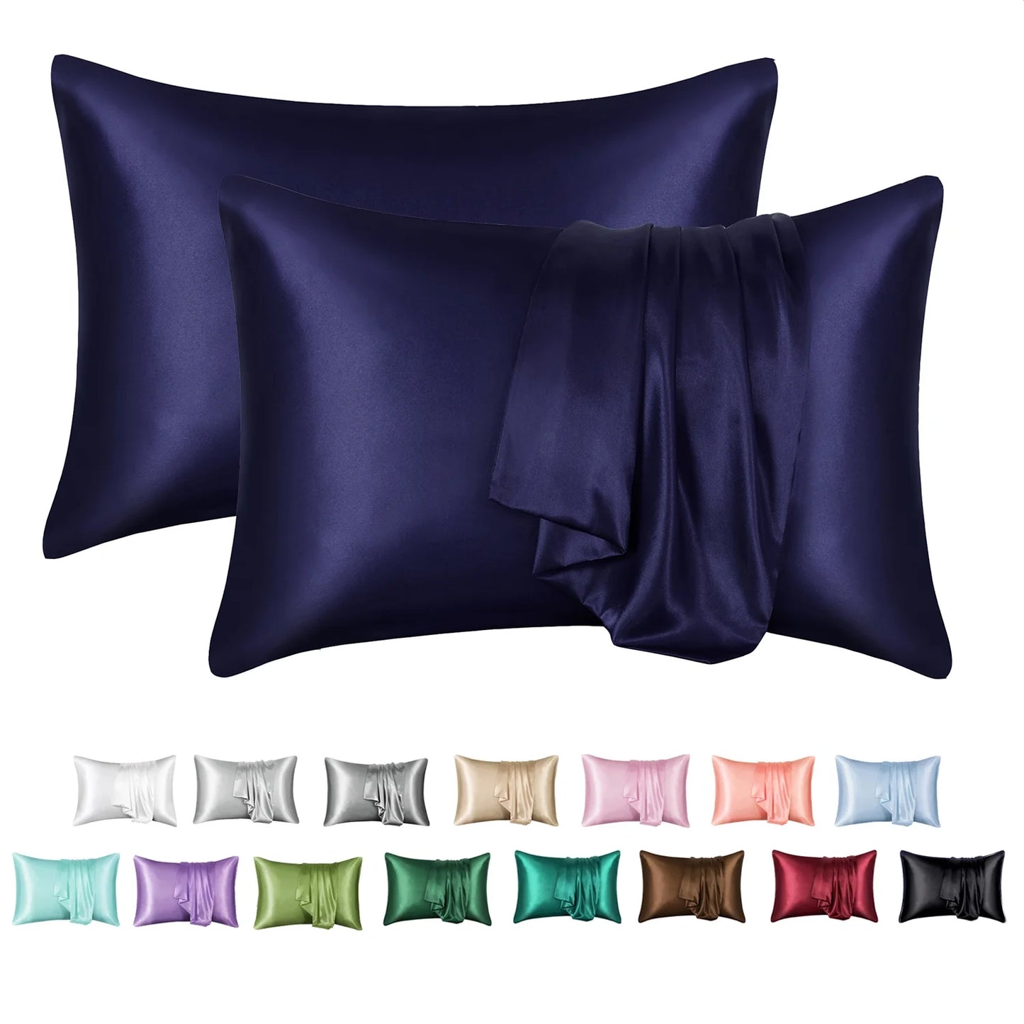Satin Pillow Case, 2 Pack Satin Queen Silk Pillowcase for Hair and Skin, 20X30, Black