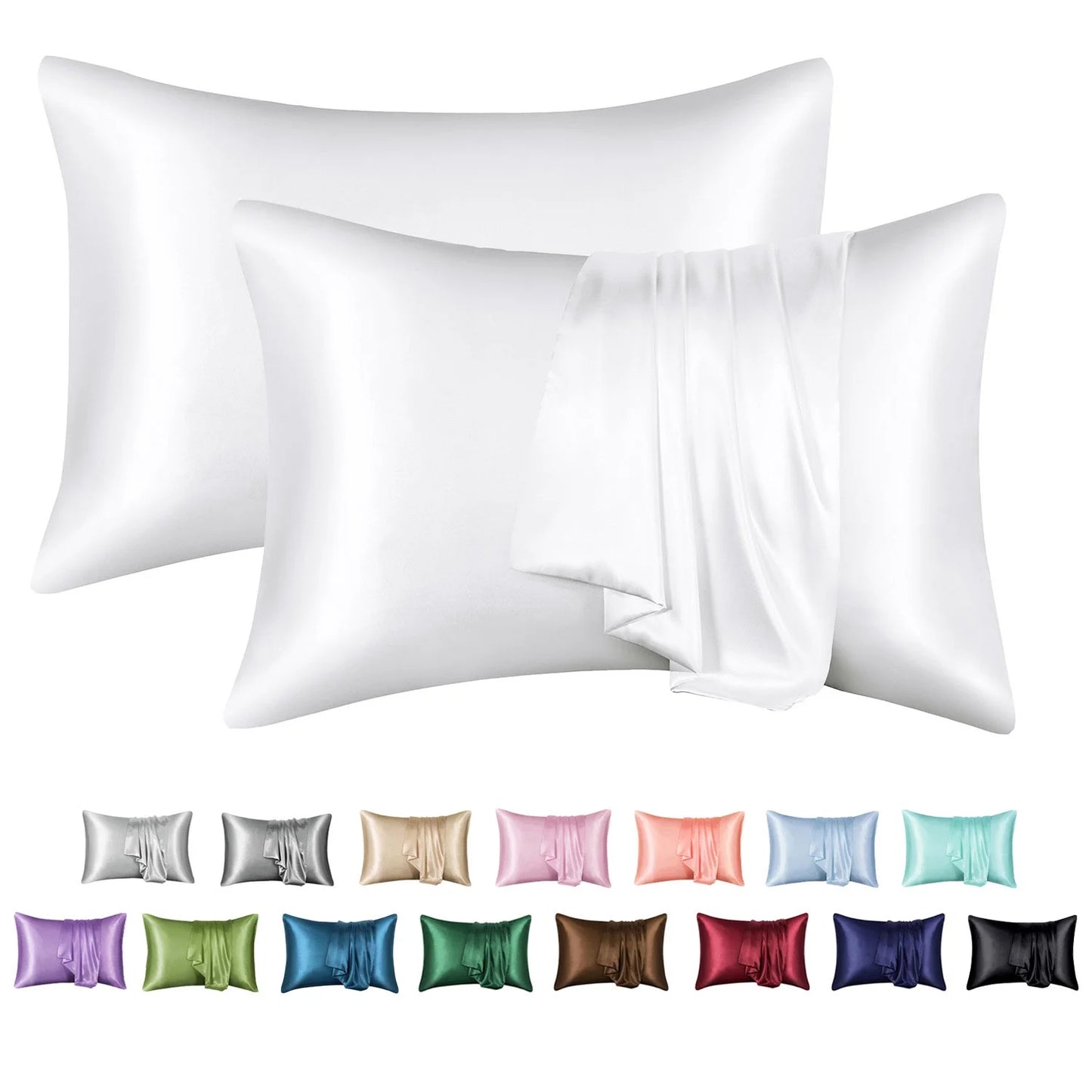 Satin Pillow Case, 2 Pack Satin Queen Silk Pillowcase for Hair and Skin, 20X30, Black