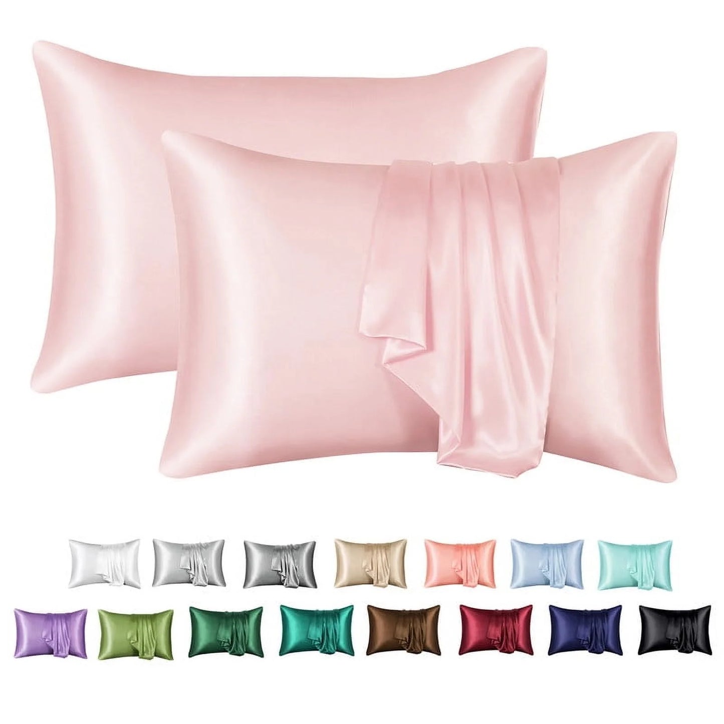 Satin Pillow Case, 2 Pack Satin Queen Silk Pillowcase for Hair and Skin, 20X30, Black