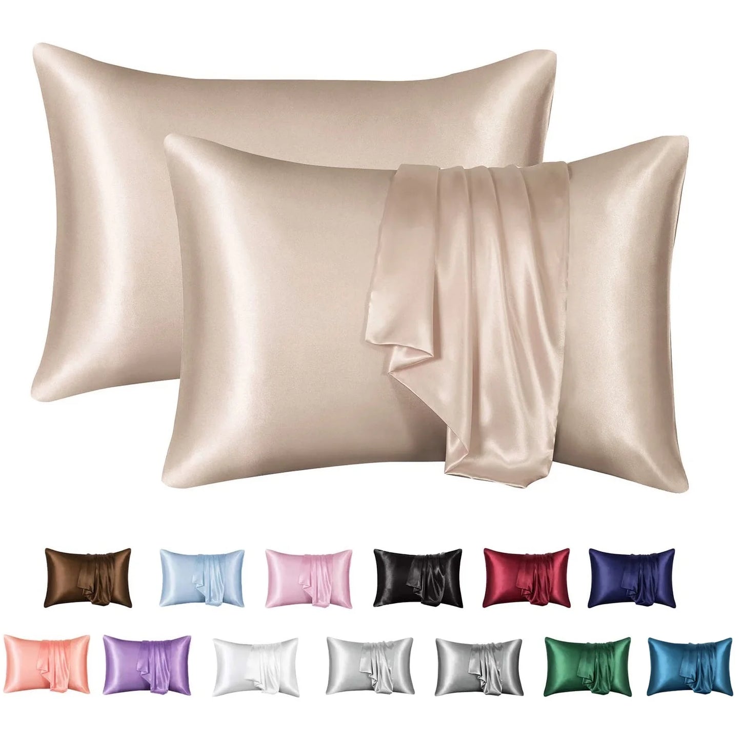Satin Pillow Case, 2 Pack Satin Queen Silk Pillowcase for Hair and Skin, 20X30, Black