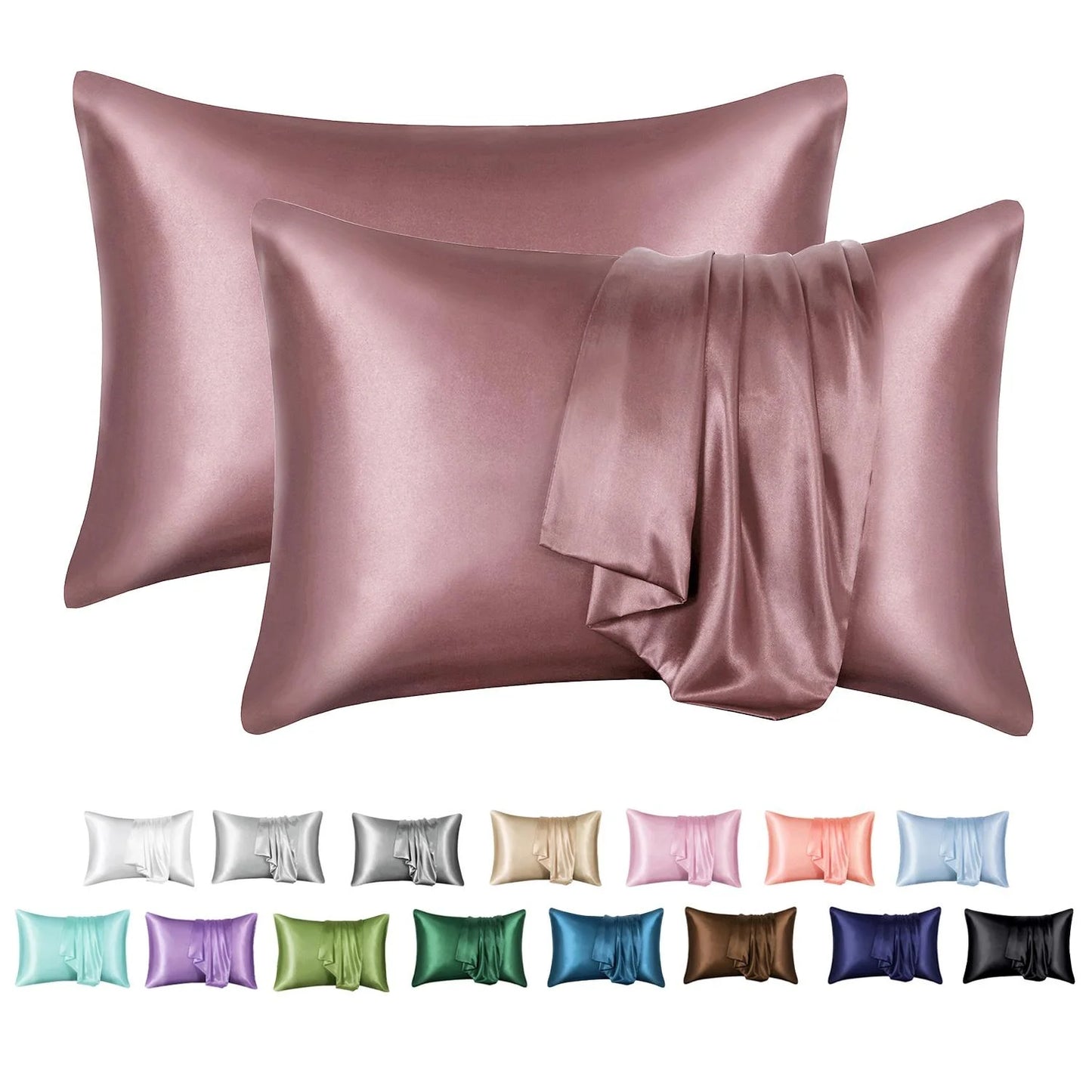 Satin Pillow Case, 2 Pack Satin Queen Silk Pillowcase for Hair and Skin, 20X30, Black