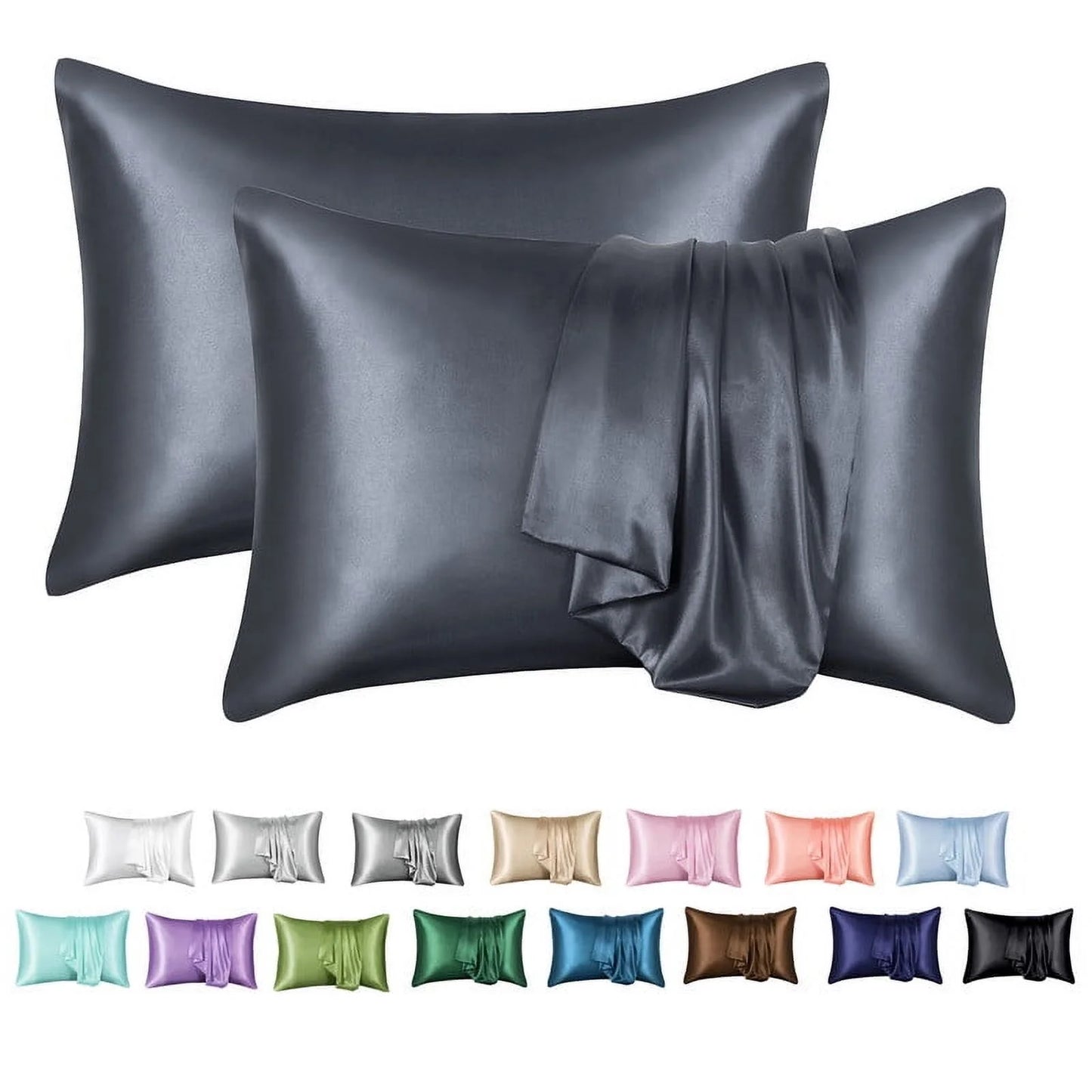 Satin Pillow Case, 2 Pack Satin Queen Silk Pillowcase for Hair and Skin, 20X30, Black