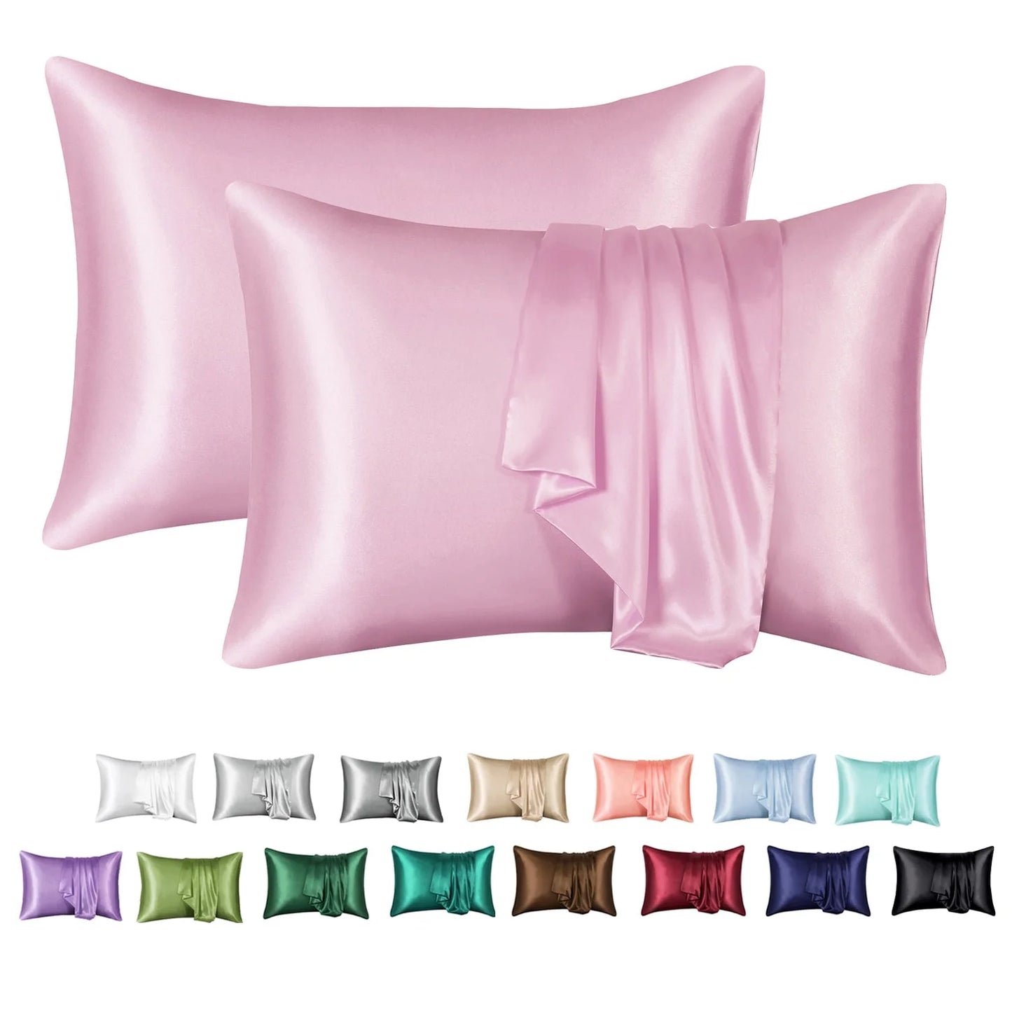 Satin Pillow Case, 2 Pack Satin Queen Silk Pillowcase for Hair and Skin, 20X30, Black
