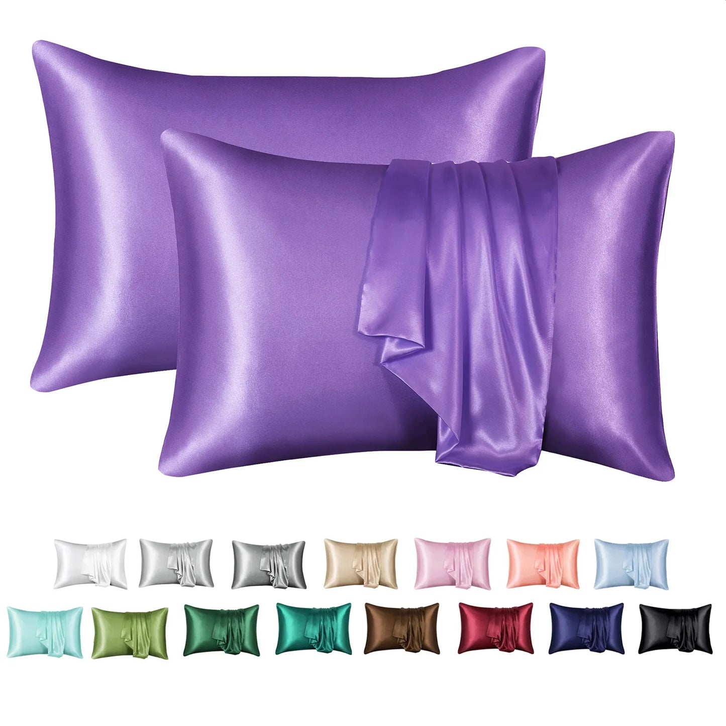 Satin Pillow Case, 2 Pack Satin Queen Silk Pillowcase for Hair and Skin, 20X30, Black