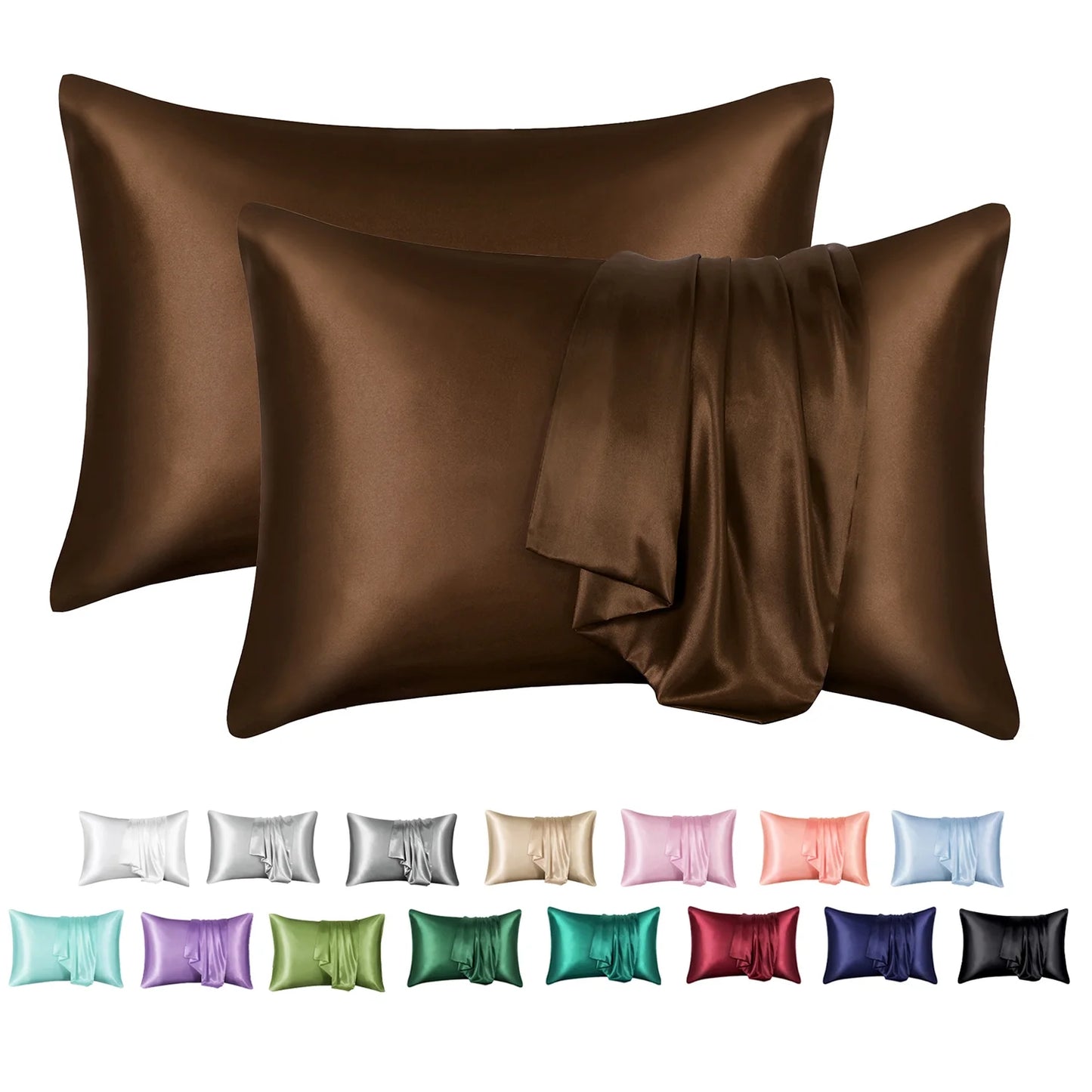 Satin Pillow Case, 2 Pack Satin Queen Silk Pillowcase for Hair and Skin, 20X30, Black