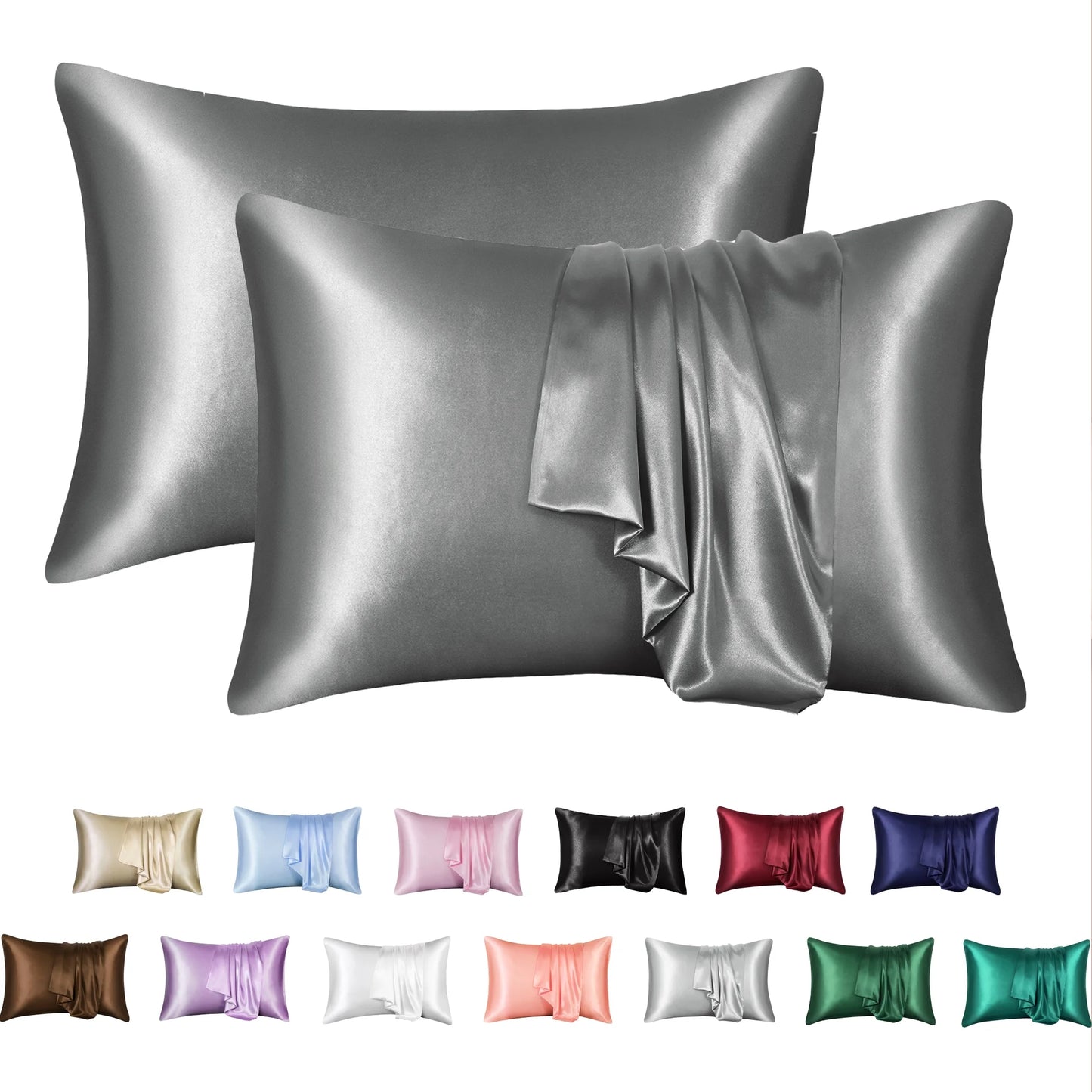 Satin Pillow Case, 2 Pack Satin Queen Silk Pillowcase for Hair and Skin, 20X30, Black