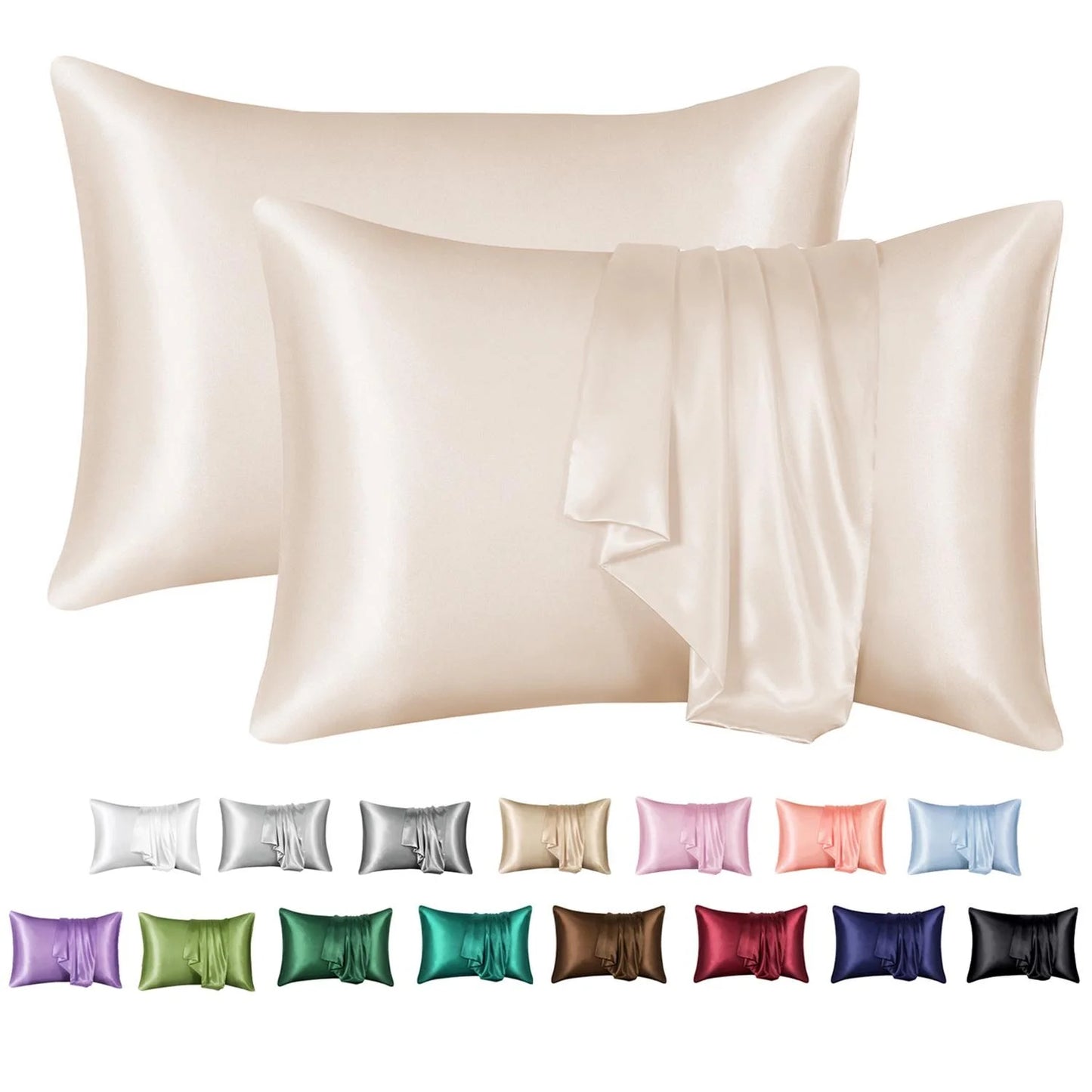 Satin Pillow Case, 2 Pack Satin Queen Silk Pillowcase for Hair and Skin, 20X30, Black