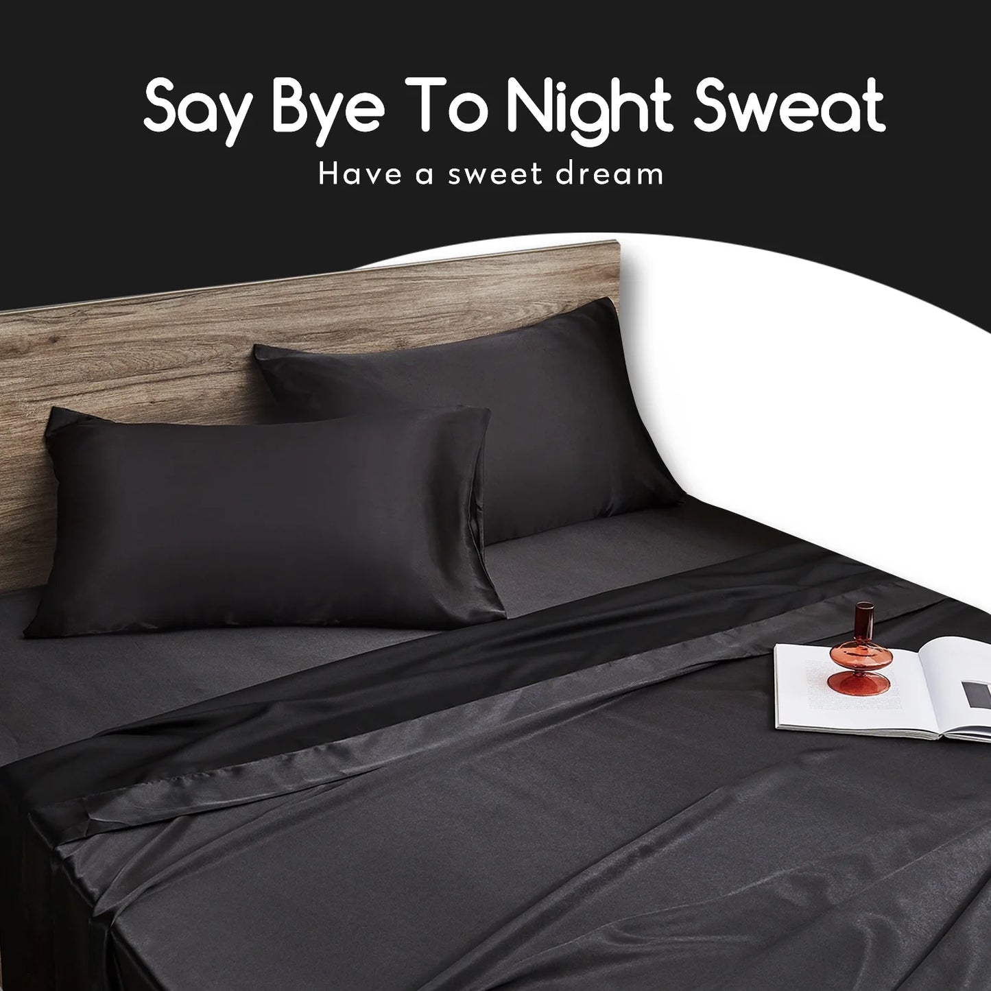 Satin Pillow Case, 2 Pack Satin Queen Silk Pillowcase for Hair and Skin, 20X30, Black
