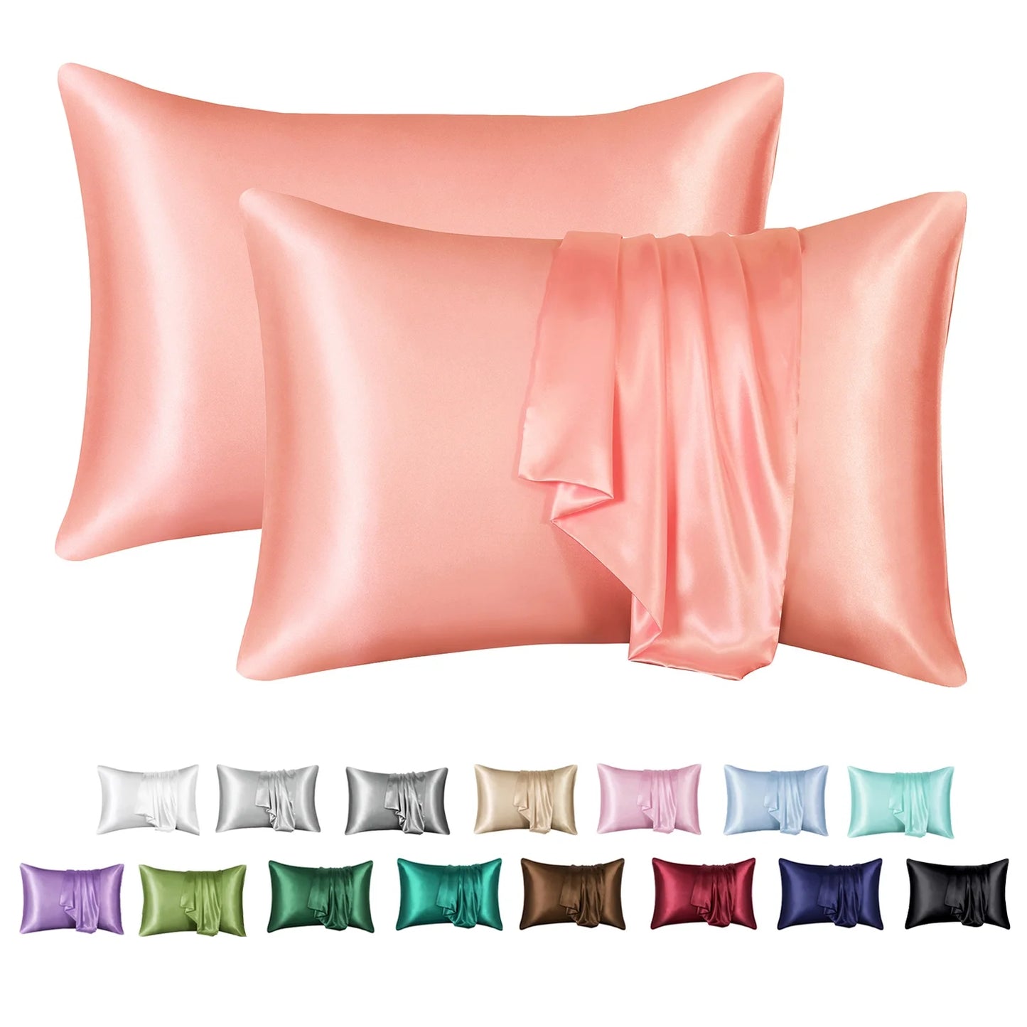 Satin Pillow Case, 2 Pack Satin Queen Silk Pillowcase for Hair and Skin, 20X30, Black