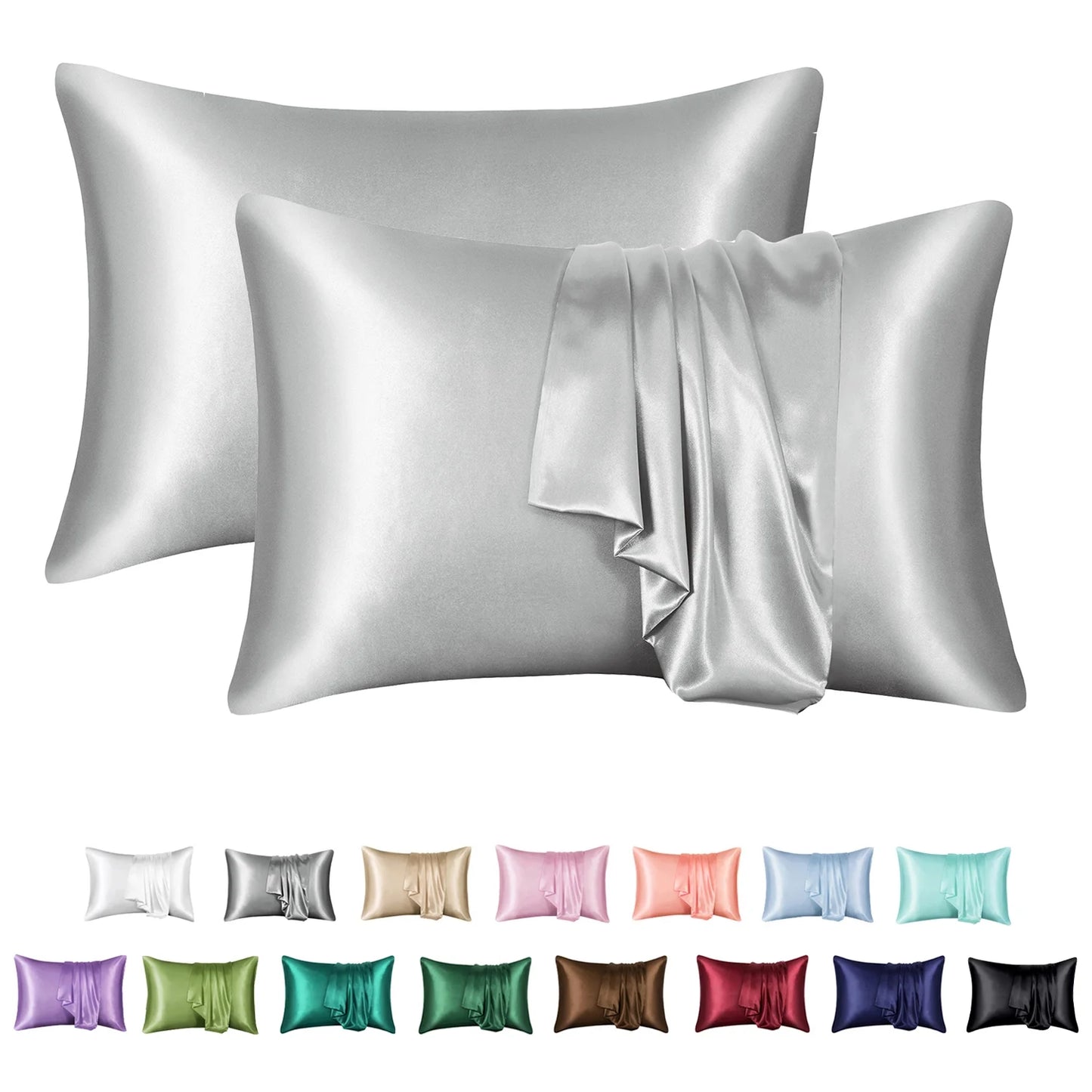 Satin Pillow Case, 2 Pack Satin Queen Silk Pillowcase for Hair and Skin, 20X30, Black