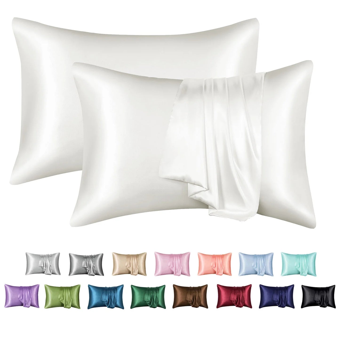 Satin Pillow Case, 2 Pack Satin Queen Silk Pillowcase for Hair and Skin, 20X30, Black