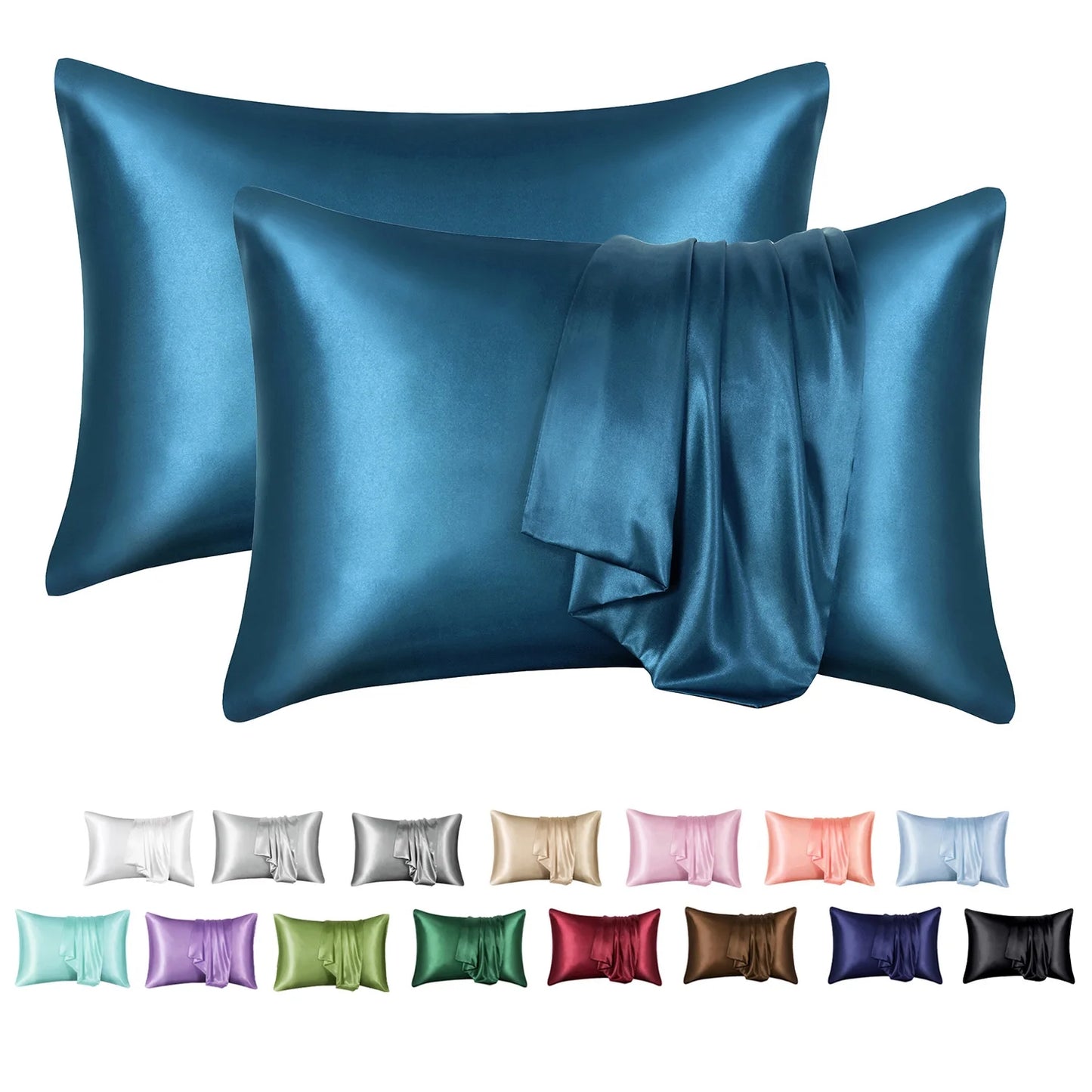 Satin Pillow Case, 2 Pack Satin Queen Silk Pillowcase for Hair and Skin, 20X30, Black