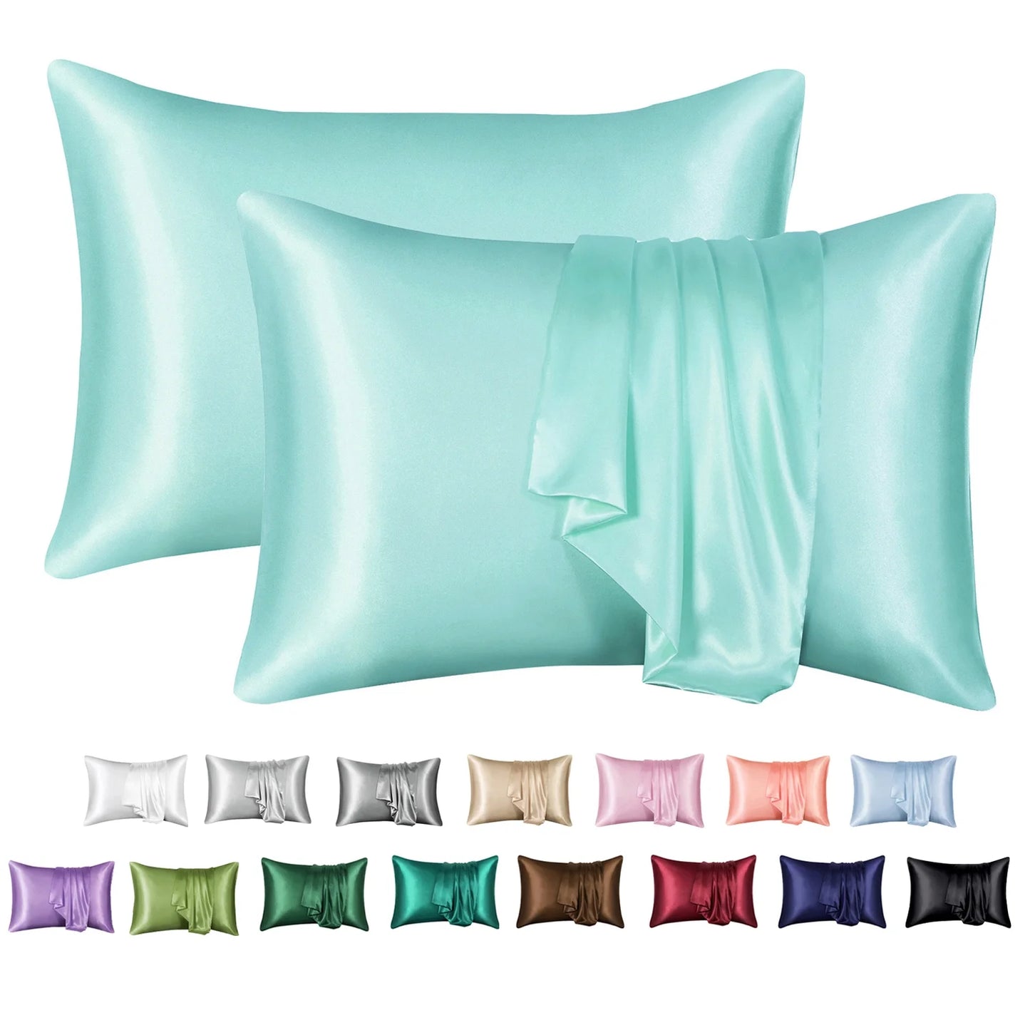 Satin Pillow Case, 2 Pack Satin Queen Silk Pillowcase for Hair and Skin, 20X30, Black