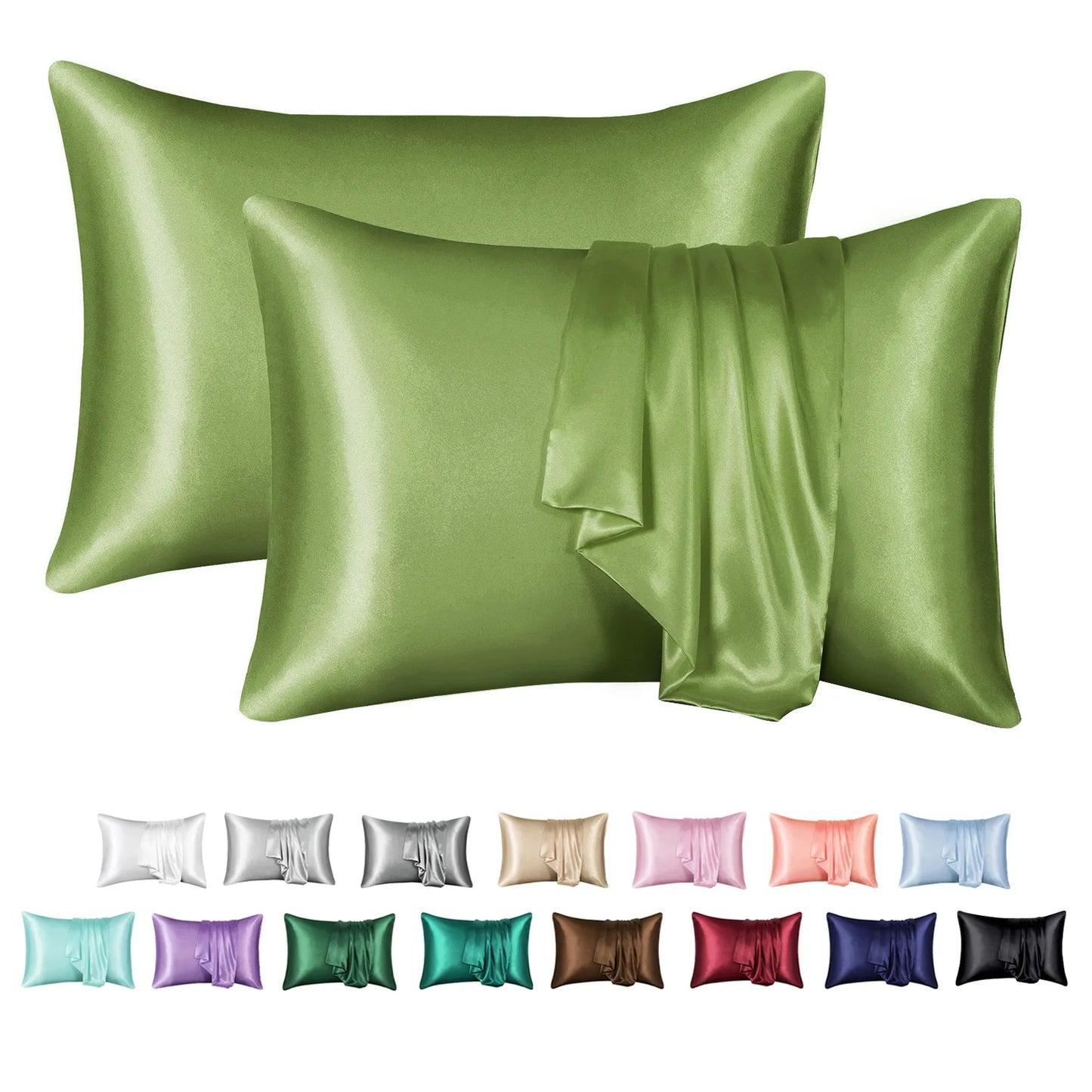 Satin Pillow Case, 2 Pack Satin Queen Silk Pillowcase for Hair and Skin, 20X30, Black