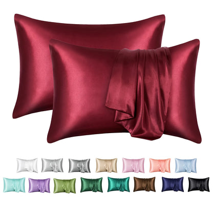 Satin Pillow Case, 2 Pack Satin Queen Silk Pillowcase for Hair and Skin, 20X30, Black