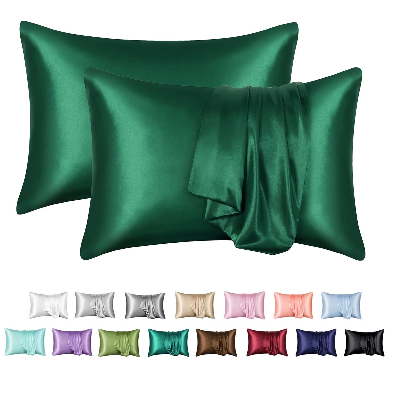 Satin Pillow Case, 2 Pack Satin Queen Silk Pillowcase for Hair and Skin, 20X30, Black