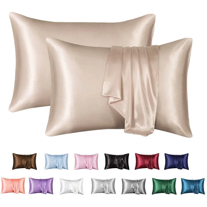 Satin Pillow Case, 2 Pack Satin Queen Silk Pillowcase for Hair and Skin, 20X30, Black