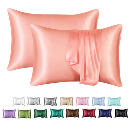 Satin Pillow Case, 2 Pack Satin Queen Silk Pillowcase for Hair and Skin, 20X30, Black