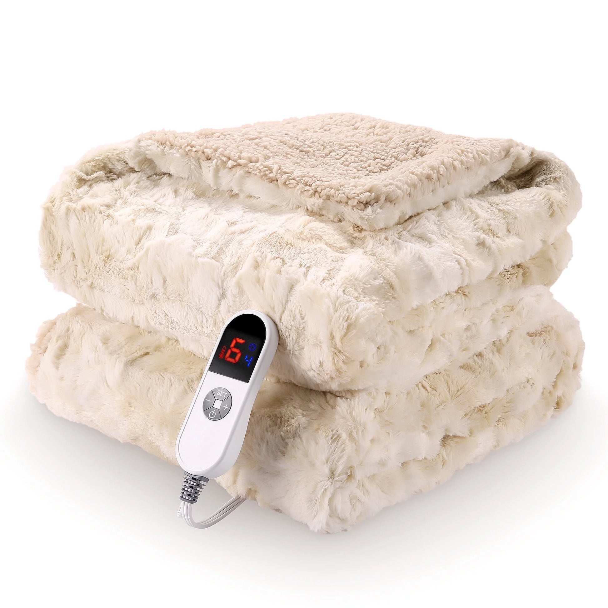 Electric Throw Blanket 50" X 60", Soft Faux Fur Heated Blanket with Large LED Display