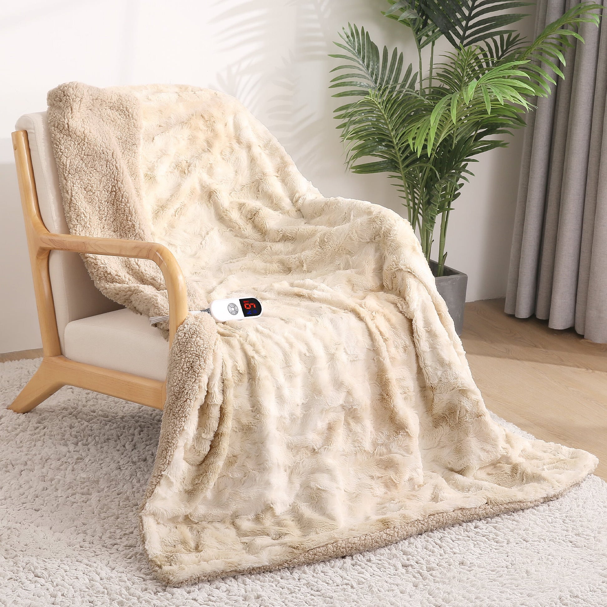 Electric Throw Blanket 50" X 60", Soft Faux Fur Heated Blanket with Large LED Display