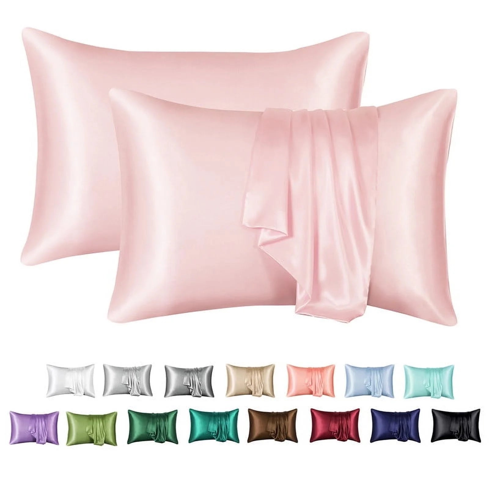 Satin Pillow Case, 2 Pack Satin Queen Silk Pillowcase for Hair and Skin, 20X30, Black