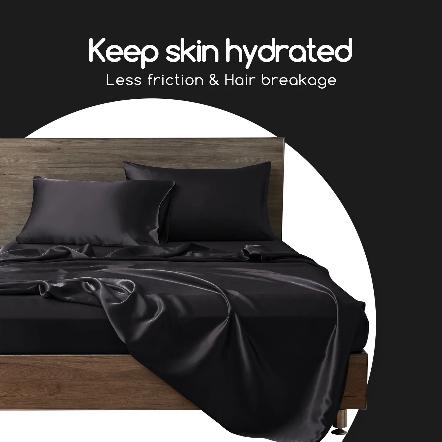 Satin Pillow Case, 2 Pack Satin Queen Silk Pillowcase for Hair and Skin, 20X30, Black