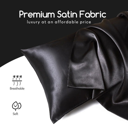 Satin Pillow Case, 2 Pack Satin Queen Silk Pillowcase for Hair and Skin, 20X30, Black