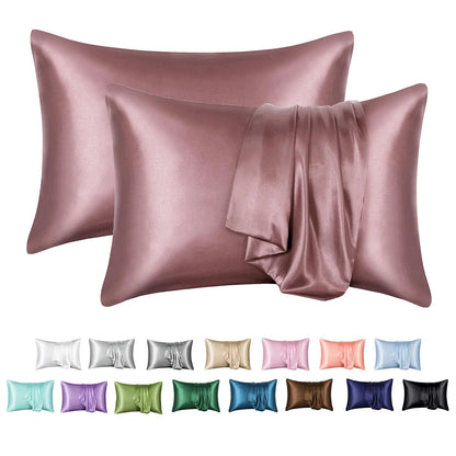 Satin Pillow Case, 2 Pack Satin Queen Silk Pillowcase for Hair and Skin, 20X30, Black