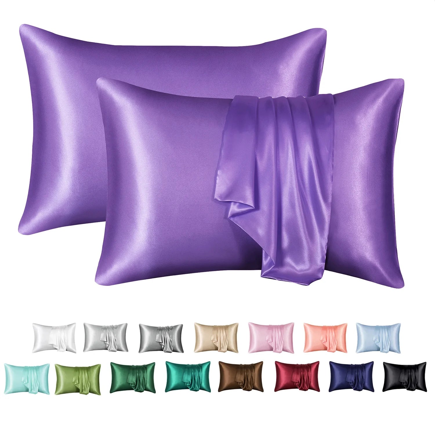 Satin Pillow Case, 2 Pack Satin Queen Silk Pillowcase for Hair and Skin, 20X30, Black