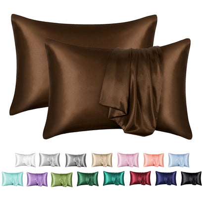 Satin Pillow Case, 2 Pack Satin Queen Silk Pillowcase for Hair and Skin, 20X30, Black