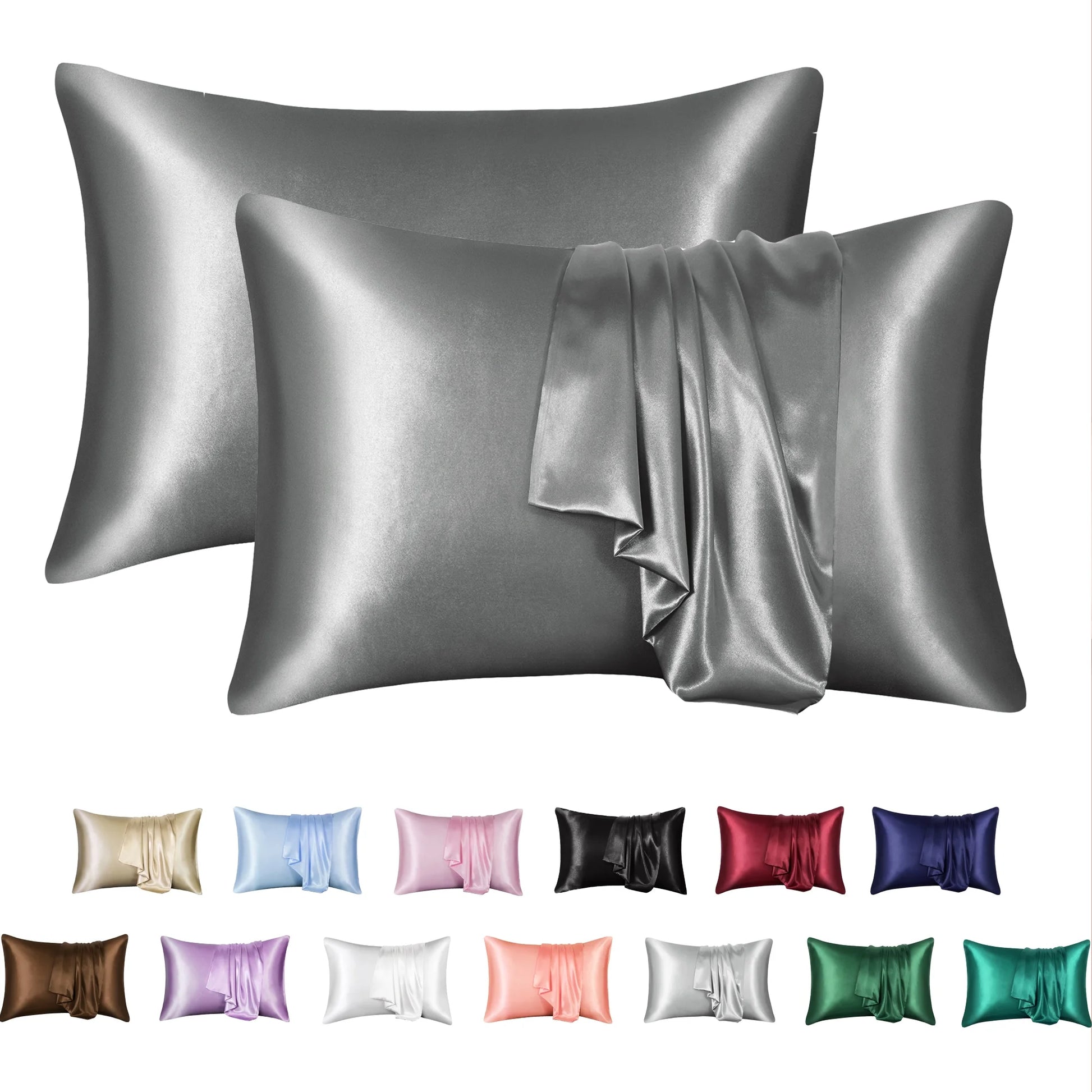 Satin Pillow Case, 2 Pack Satin Queen Silk Pillowcase for Hair and Skin, 20X30, Black