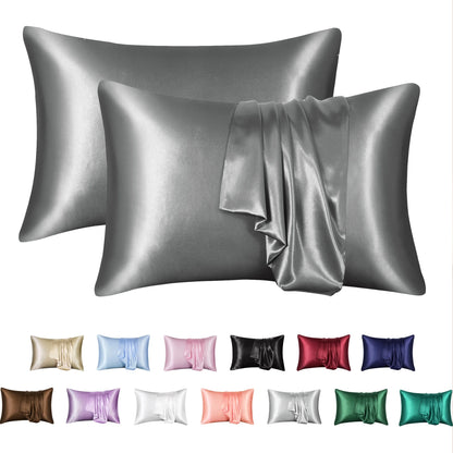 Satin Pillow Case, 2 Pack Satin Queen Silk Pillowcase for Hair and Skin, 20X30, Black