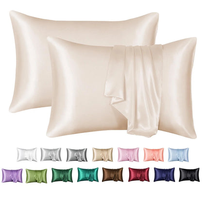 Satin Pillow Case, 2 Pack Satin Queen Silk Pillowcase for Hair and Skin, 20X30, Black