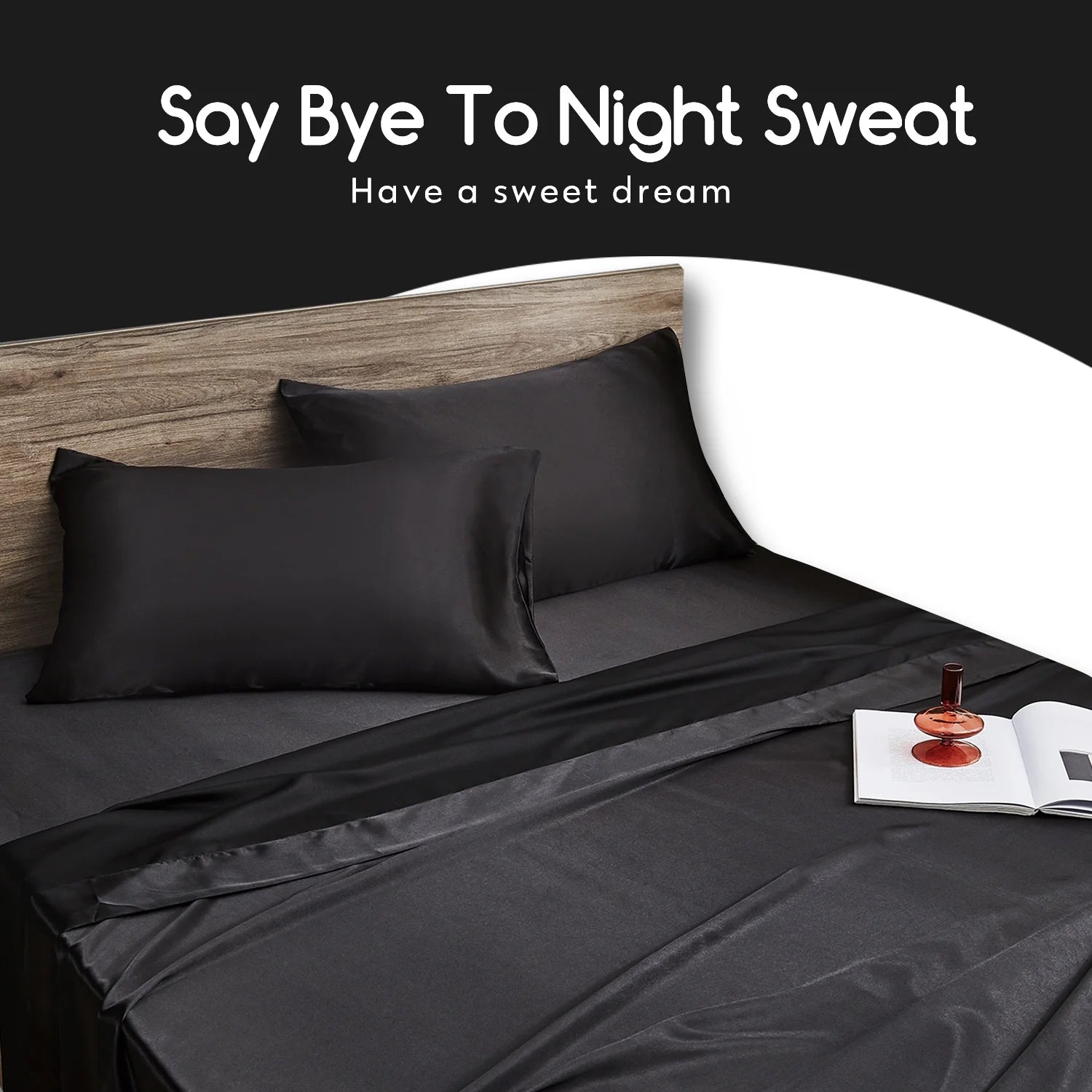 Satin Pillow Case, 2 Pack Satin Queen Silk Pillowcase for Hair and Skin, 20X30, Black