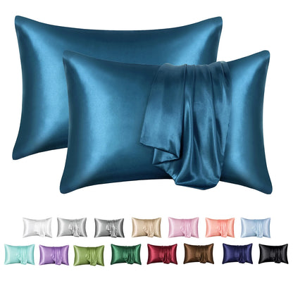 Satin Pillow Case, 2 Pack Satin Queen Silk Pillowcase for Hair and Skin, 20X30, Black